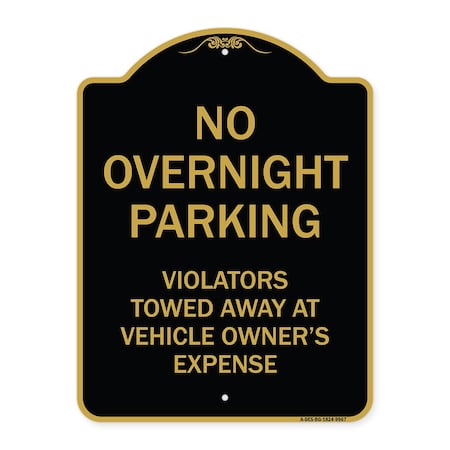 Signmission Designer Series-No Overnight Parking, Black & Gold Heavy-Gauge Aluminum, 24" x 18", BG-1824-9967 A-DES-BG-1824-9967